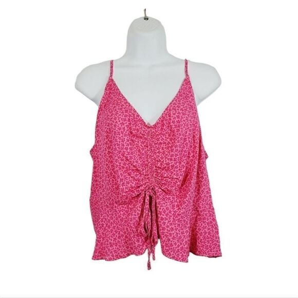 NEW Wild Fable Cinch Front Peplum Sleeveless Tank Top in Pink Floral Size XXL - Picture 2 of 8